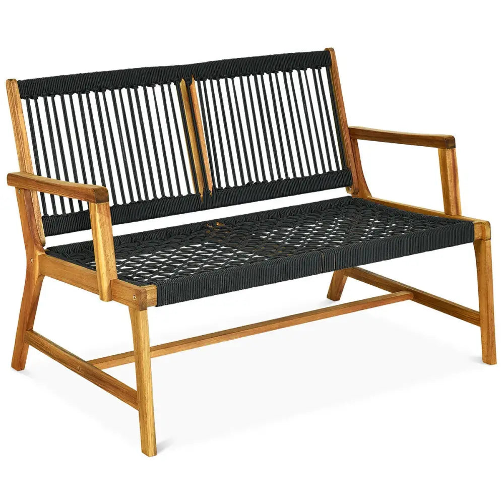 2-Person Acacia Wood Yard Bench for Balcony and Patio-Black - Black - Outdoor Benches