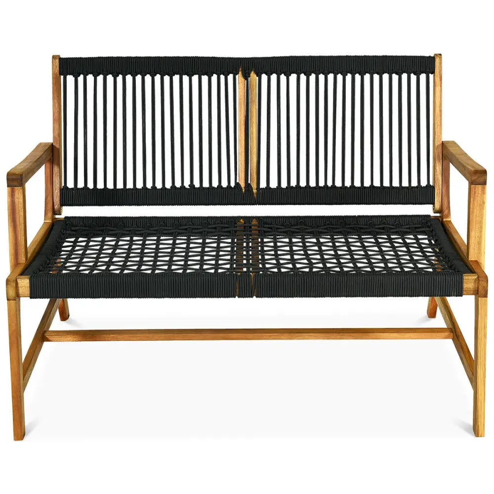 2-Person Acacia Wood Yard Bench for Balcony and Patio-Black - Black - Outdoor Benches
