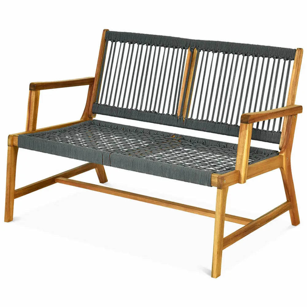 2-Person Acacia Wood Yard Bench for Balcony and Patio-Gray - Gray - Outdoor Benches