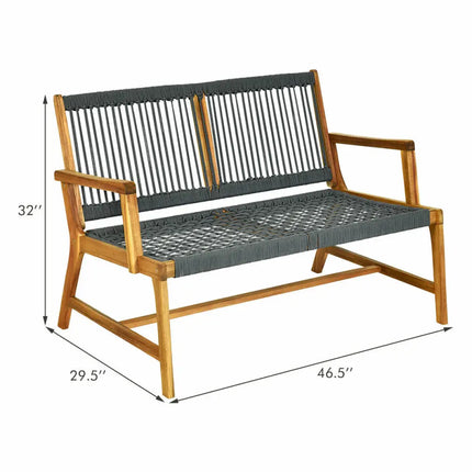 2-Person Acacia Wood Yard Bench for Balcony and Patio-Gray - Gray - Outdoor Benches