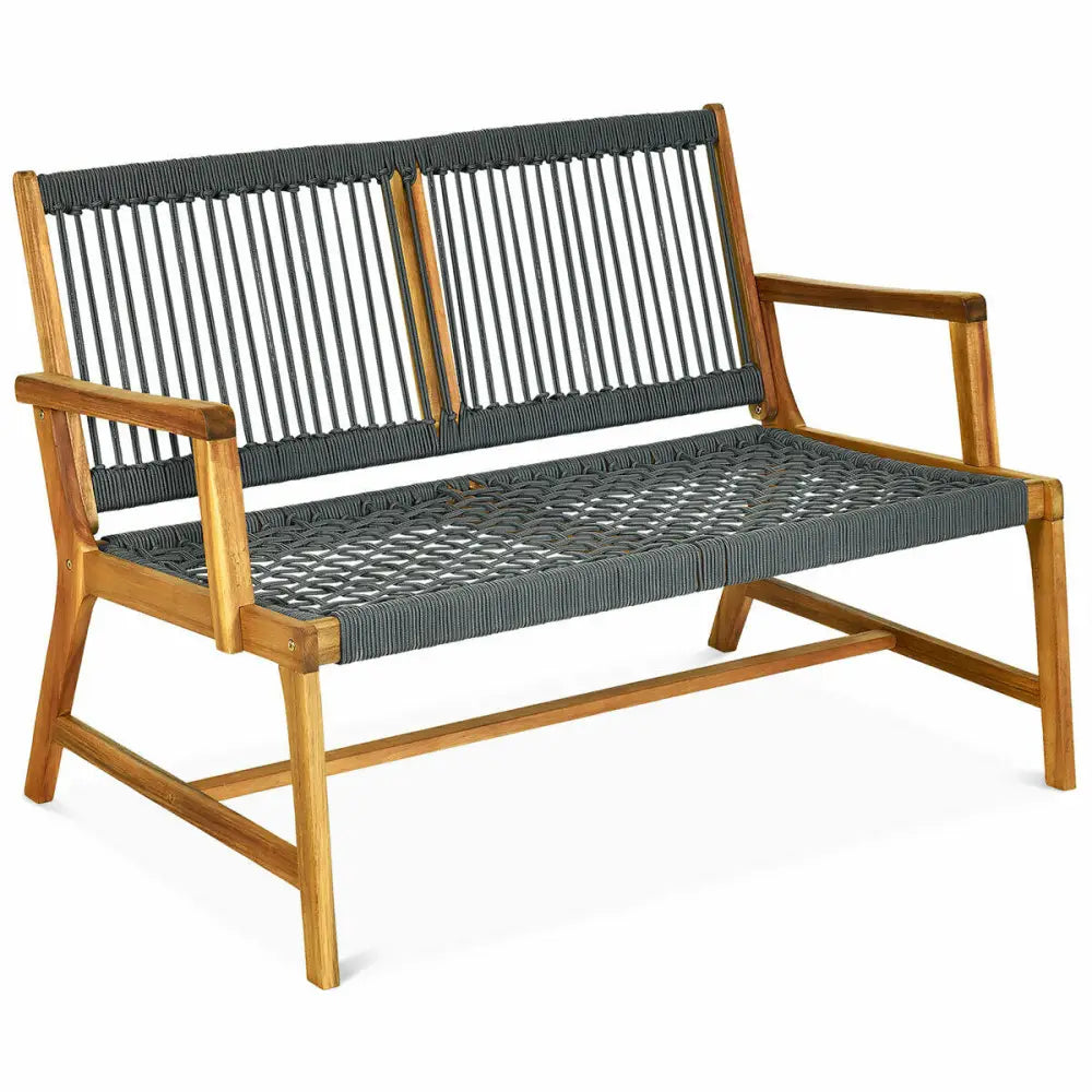 2-Person Acacia Wood Yard Bench for Balcony and Patio-Gray - Gray - Outdoor Benches