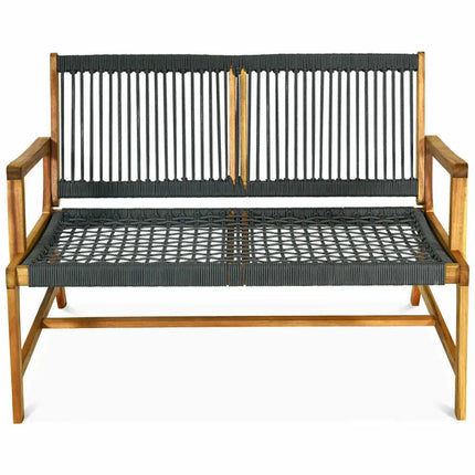 2-Person Acacia Wood Yard Bench for Balcony and Patio-Gray - Gray - Outdoor Benches