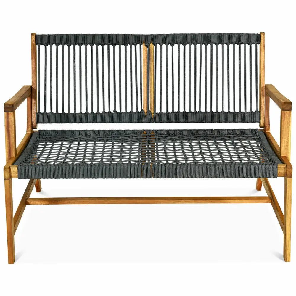 2-Person Acacia Wood Yard Bench for Balcony and Patio-Gray - Gray - Outdoor Benches