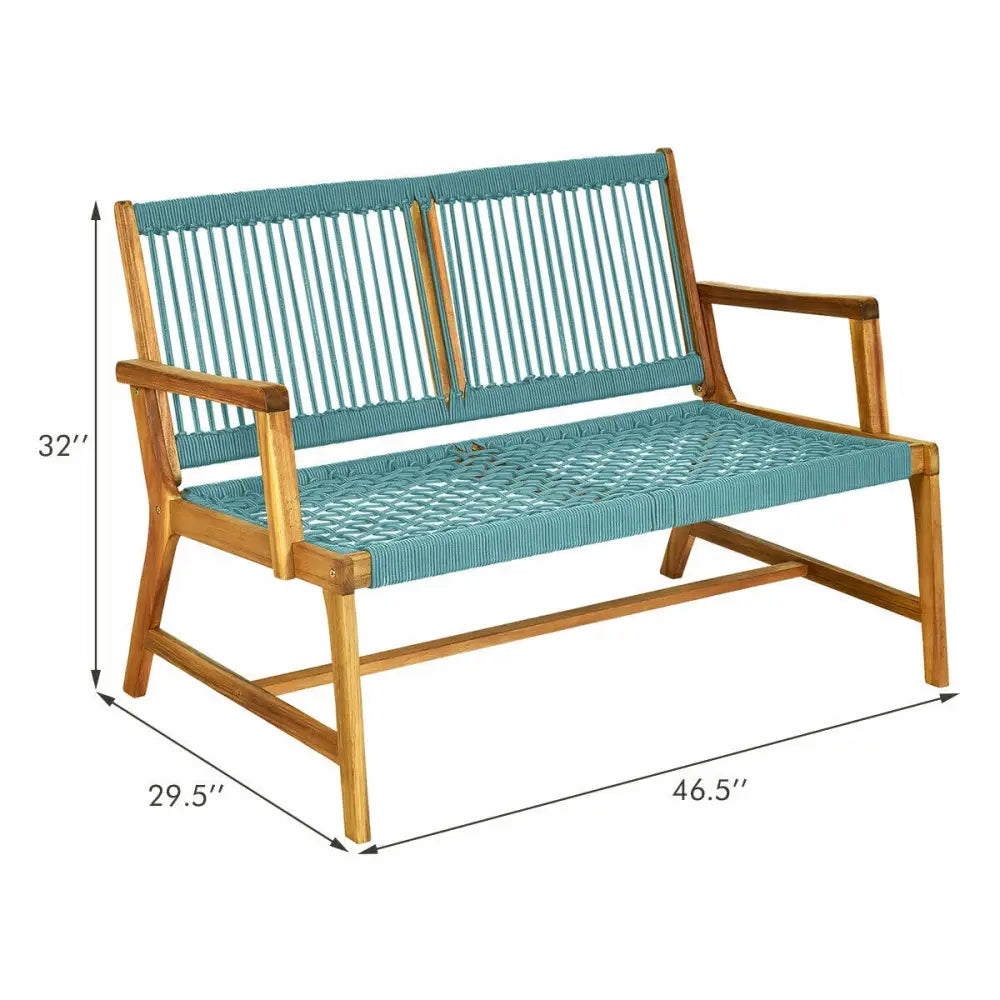 2-Person Acacia Wood Yard Bench for Balcony and Patio-Turquoise - Turquoise - Outdoor Benches