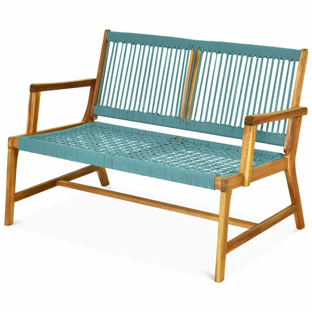 2-Person Acacia Wood Yard Bench for Balcony and Patio-Turquoise - Turquoise - Outdoor Benches