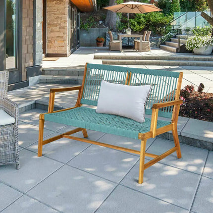2-Person Acacia Wood Yard Bench for Balcony and Patio-Turquoise - Turquoise - Outdoor Benches
