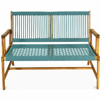 2-Person Acacia Wood Yard Bench for Balcony and Patio-Turquoise - Turquoise - Outdoor Benches