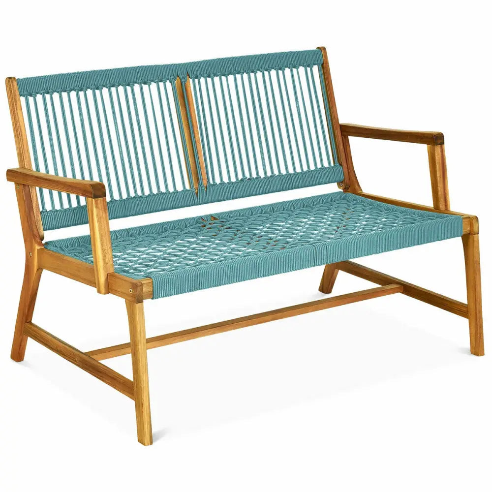 2-Person Acacia Wood Yard Bench for Balcony and Patio-Turquoise - Turquoise - Outdoor Benches