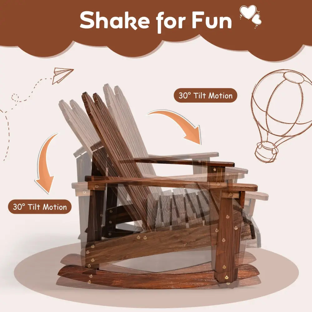 2 Person Adirondack Rocking Chair with Slatted seat-Brown - Brown - Patio Rocking Chairs & Gliders