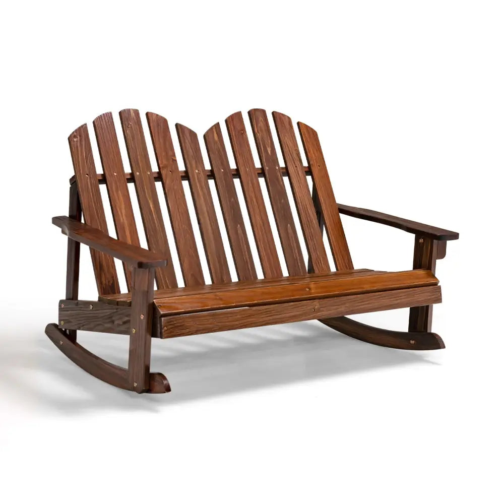 2 Person Adirondack Rocking Chair with Slatted seat-Brown - Brown - Patio Rocking Chairs & Gliders