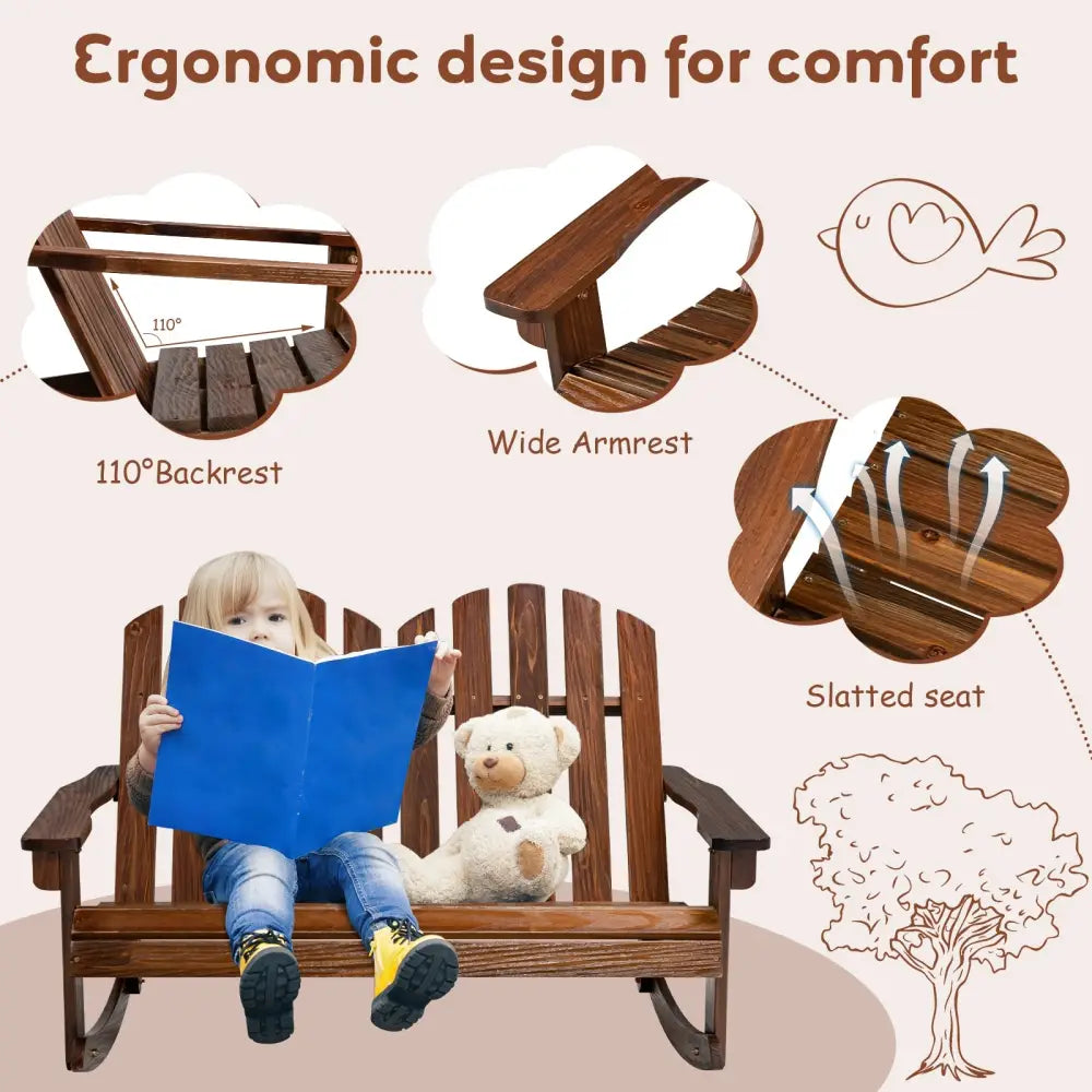2 Person Adirondack Rocking Chair with Slatted seat-Brown - Brown - Patio Rocking Chairs & Gliders