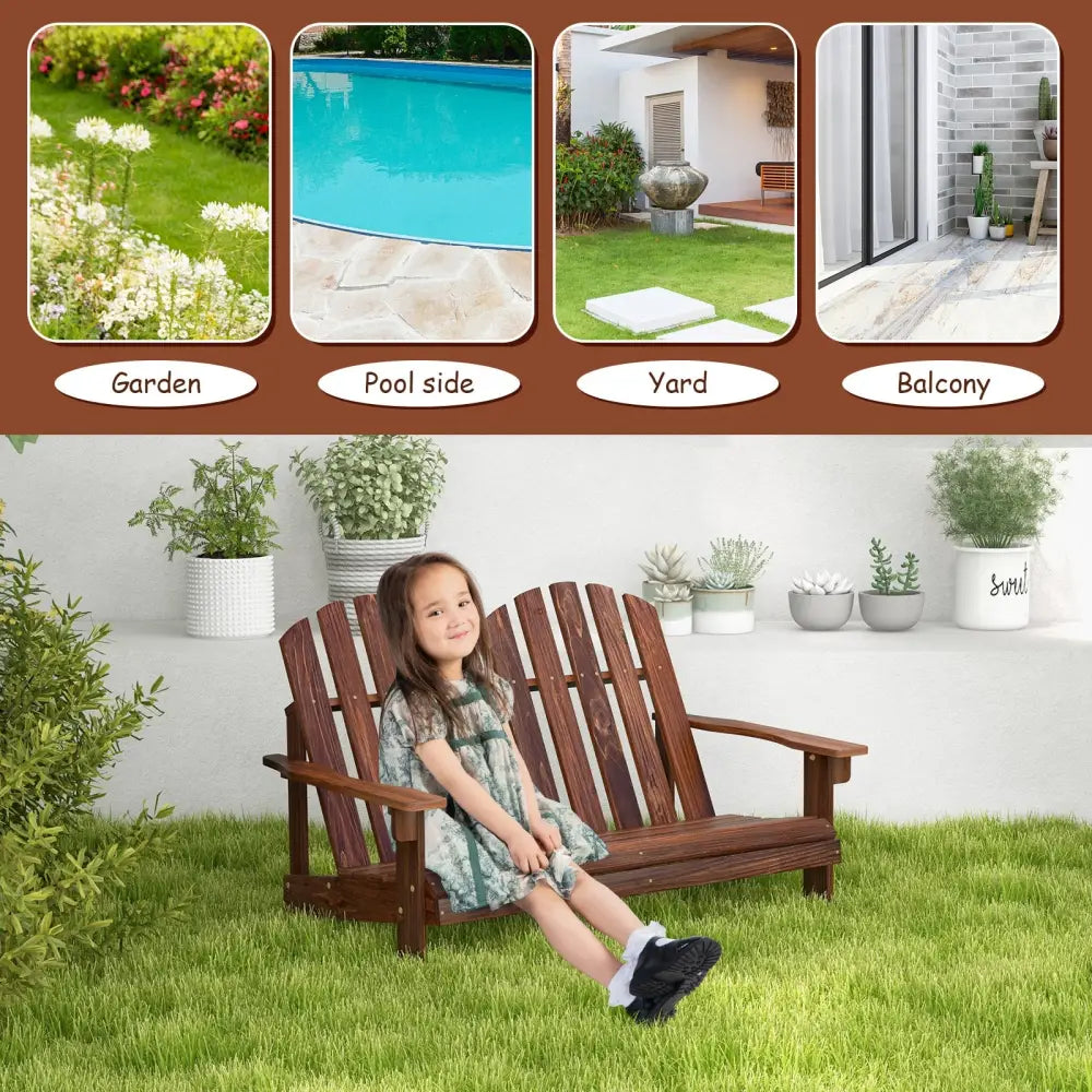 2 Person Adirondack Rocking Chair with Slatted seat-Brown - Brown - Patio Rocking Chairs & Gliders