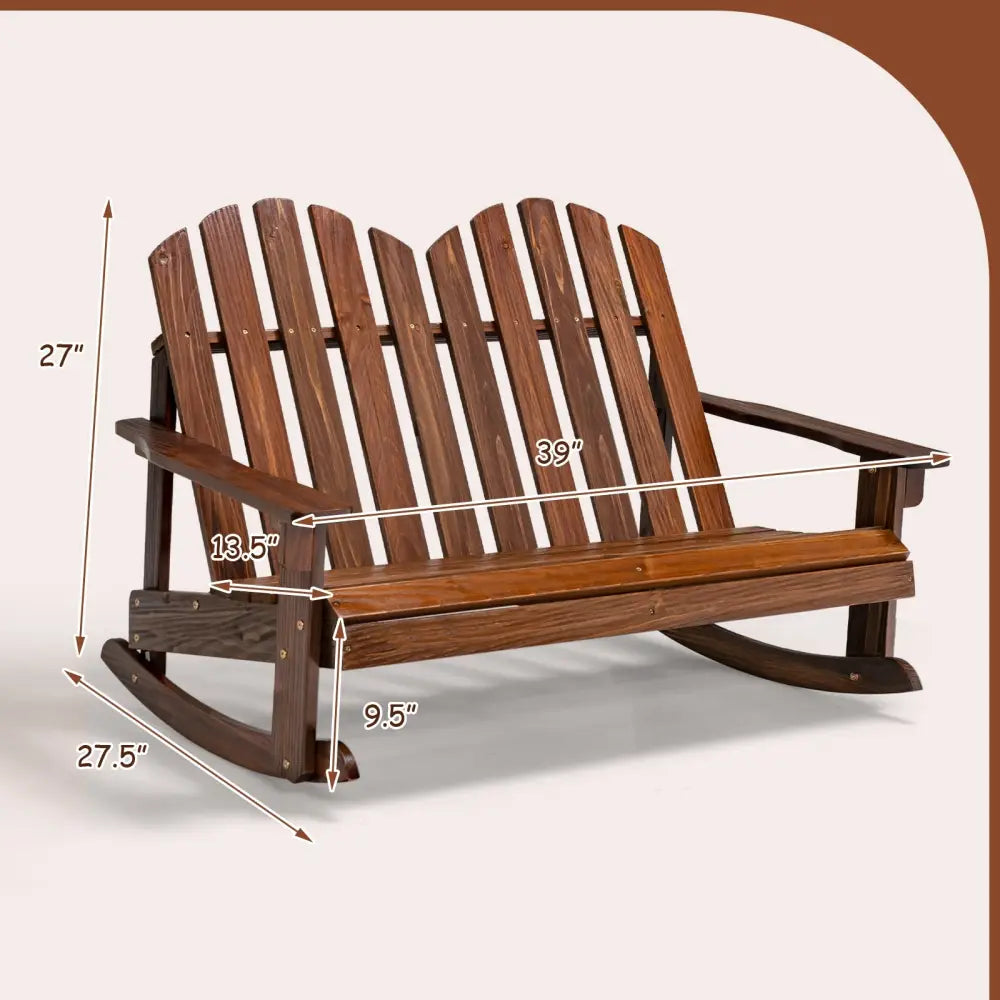 2 Person Adirondack Rocking Chair with Slatted seat-Brown - Brown - Patio Rocking Chairs & Gliders
