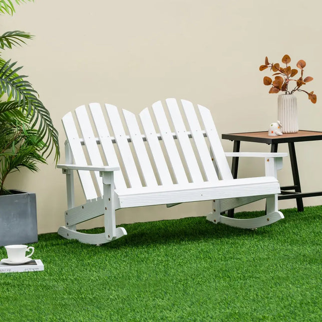 2 Person Adirondack Rocking Chair with Slatted seat-White - White - Patio Rocking Chairs & Gliders