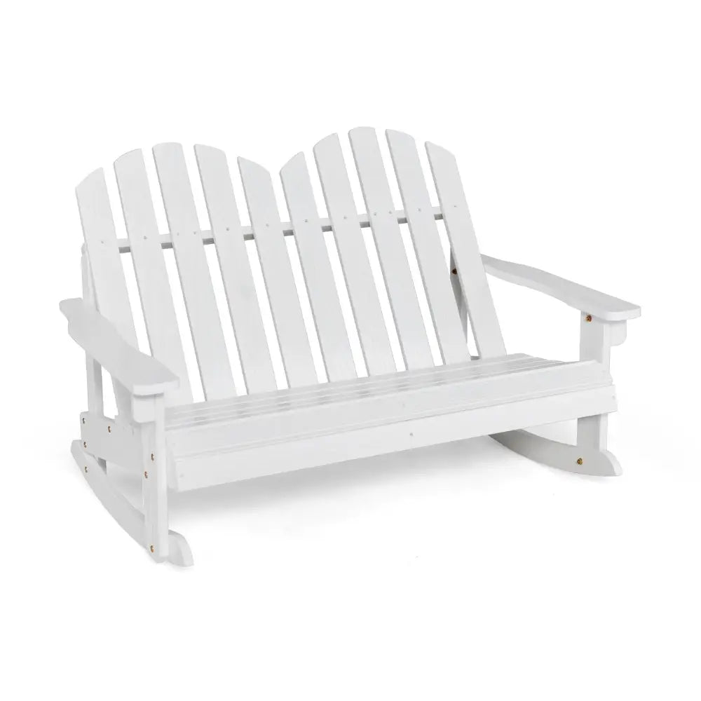 2 Person Adirondack Rocking Chair with Slatted seat-White - White - Patio Rocking Chairs & Gliders