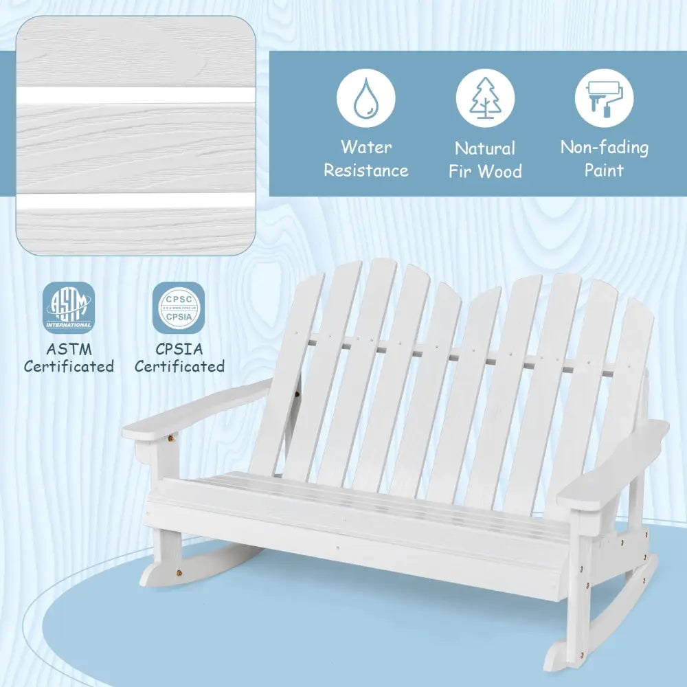 2 Person Adirondack Rocking Chair with Slatted seat-White - White - Patio Rocking Chairs & Gliders