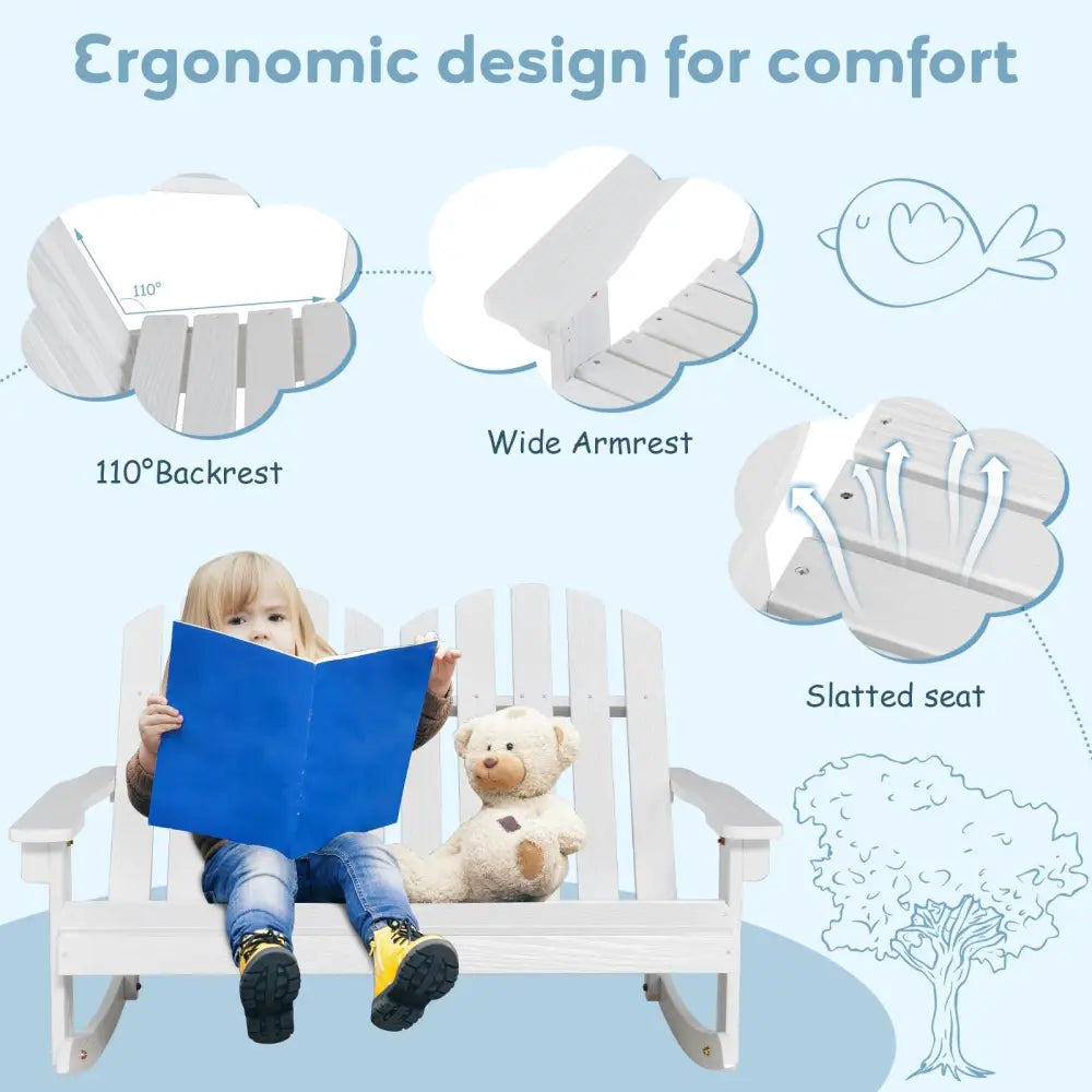 2 Person Adirondack Rocking Chair with Slatted seat-White - White - Patio Rocking Chairs & Gliders