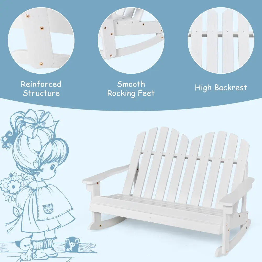 2 Person Adirondack Rocking Chair with Slatted seat-White - White - Patio Rocking Chairs & Gliders