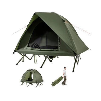 2-Person Camping Cot Tent Foldable Off-Ground Camping Combo for Adults-Green - Green - Tents