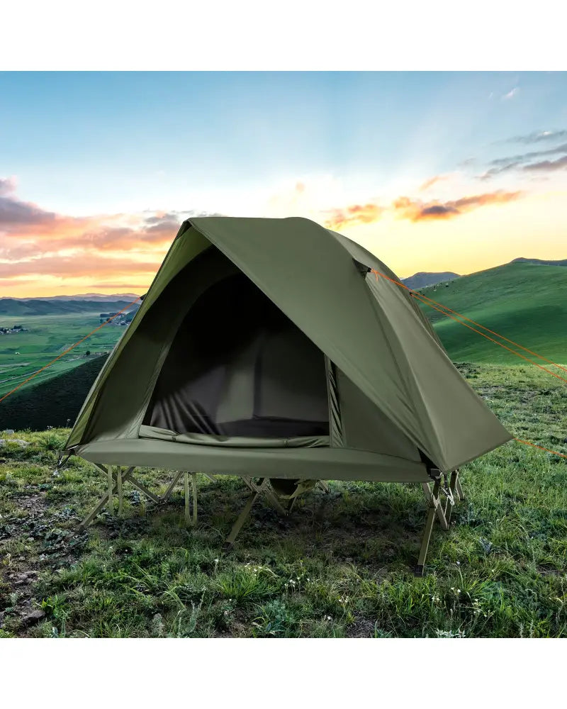 2-Person Camping Cot Tent Foldable Off-Ground Camping Combo for Adults-Green - Green - Tents