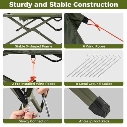 2-Person Camping Cot Tent Foldable Off-Ground Camping Combo for Adults-Green - Green - Tents