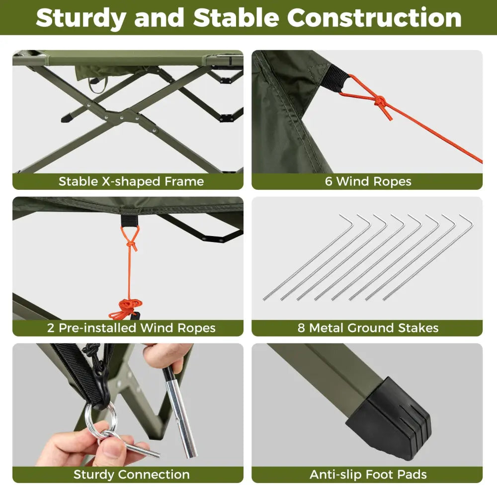 2-Person Camping Cot Tent Foldable Off-Ground Camping Combo for Adults-Green - Green - Tents