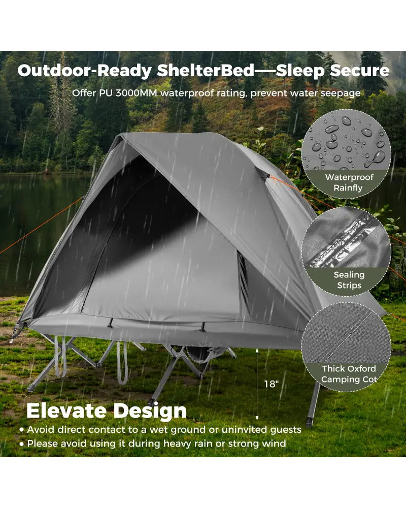 2-Person Camping Cot Tent Foldable Off-Ground Camping Combo for Adults-Grey - Gray - Tents