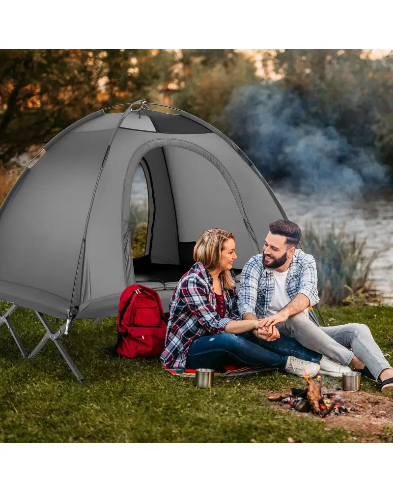 2-Person Camping Cot Tent Foldable Off-Ground Camping Combo for Adults-Grey - Gray - Tents