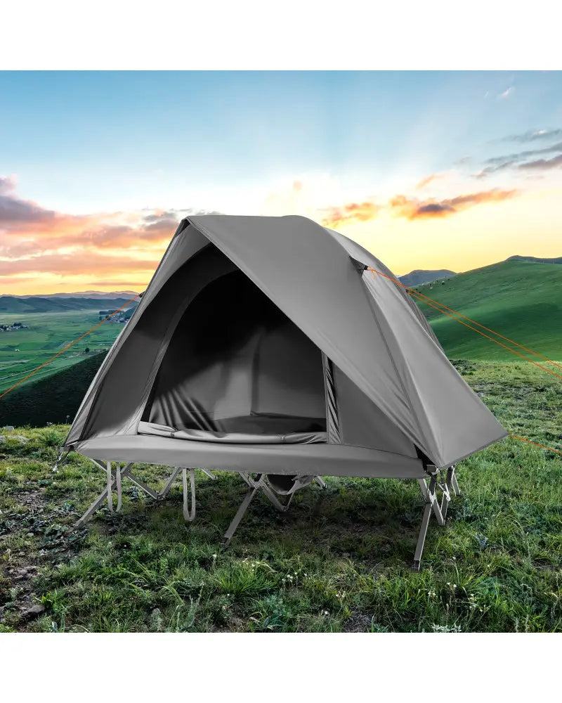 2-Person Camping Cot Tent Foldable Off-Ground Camping Combo for Adults-Grey - Gray - Tents