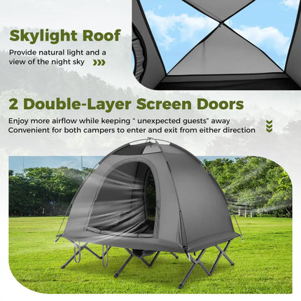 2-Person Camping Cot Tent Foldable Off-Ground Camping Combo for Adults-Grey - Gray - Tents