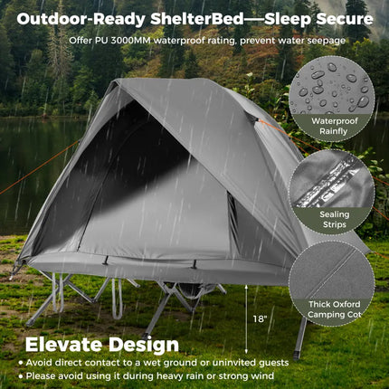 2-Person Camping Cot Tent Foldable Off-Ground Camping Combo for Adults-Grey - Gray - Tents