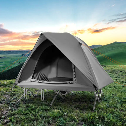 2-Person Camping Cot Tent Foldable Off-Ground Camping Combo for Adults-Grey - Gray - Tents