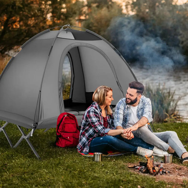 2-Person Camping Cot Tent Foldable Off-Ground Camping Combo for Adults-Grey - Gray - Tents