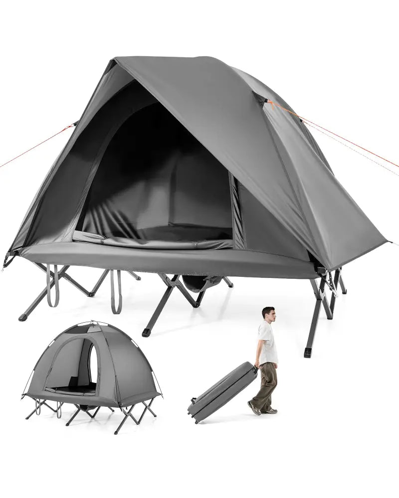 2-Person Camping Cot Tent Foldable Off-Ground Camping Combo for Adults-Grey - Gray - Tents
