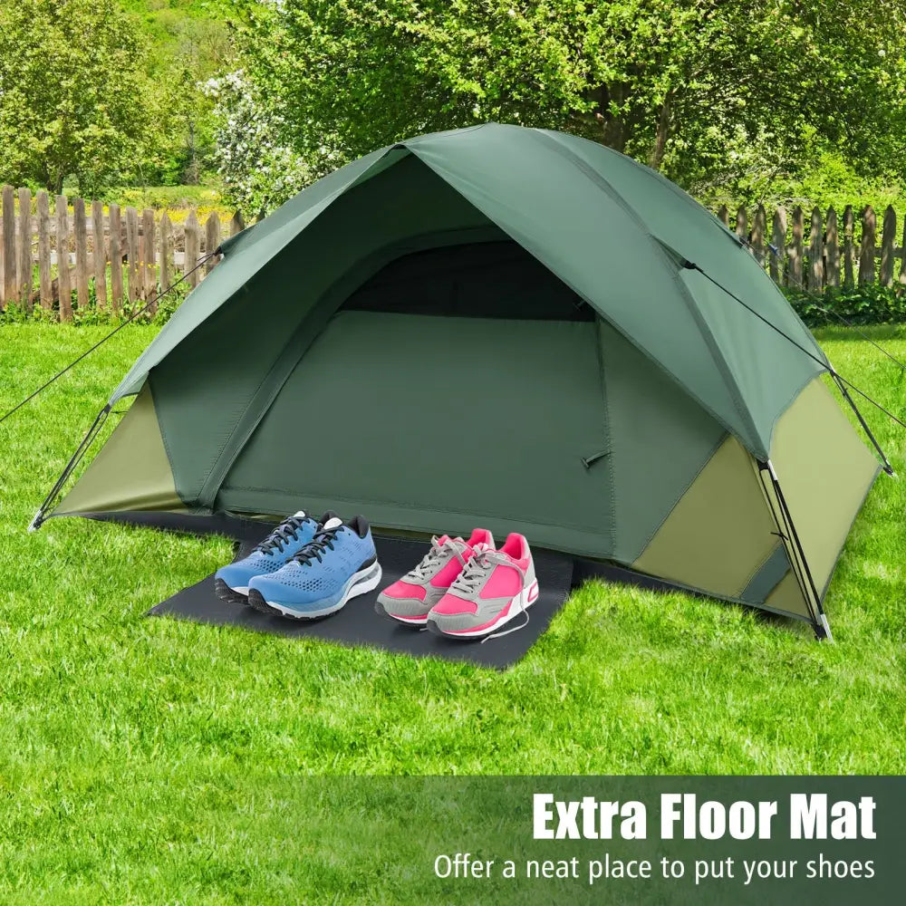 2-person Camping Tent w/ Removable Rain Fly and Double-layer Door-Green - Green - Tents