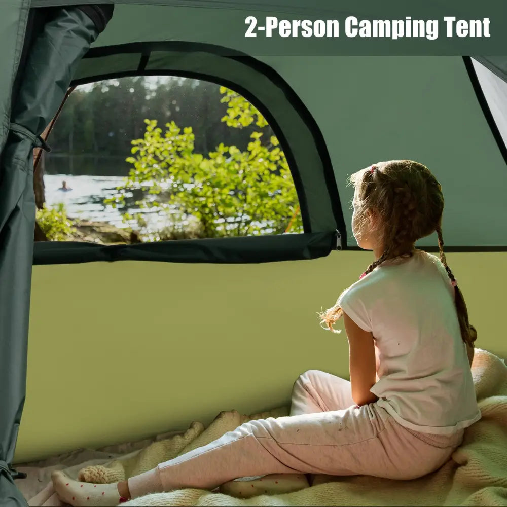 2-person Camping Tent w/ Removable Rain Fly and Double-layer Door-Green - Green - Tents