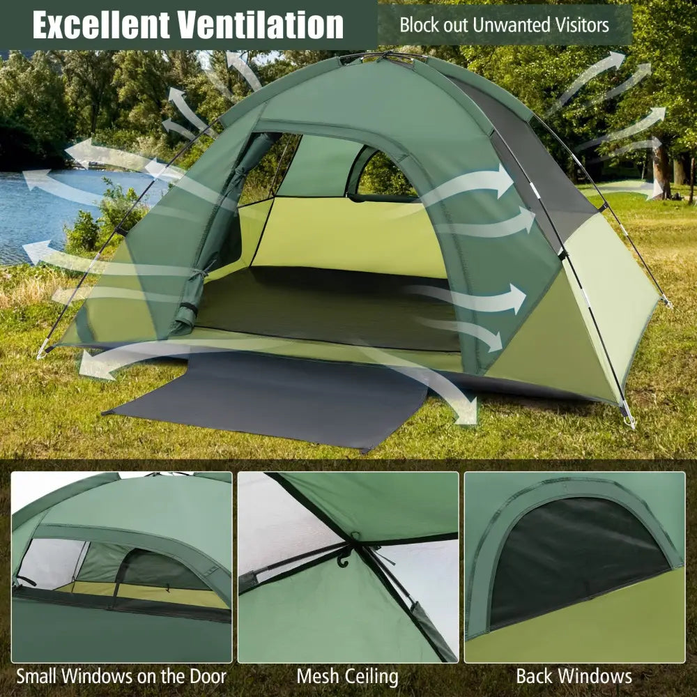 2-person Camping Tent w/ Removable Rain Fly and Double-layer Door-Green - Green - Tents