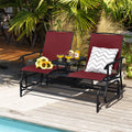 2-Person Double Rocking Loveseat with Mesh Fabric and Center Tempered Glass Table-Red - Red - Patio Conversation Sets