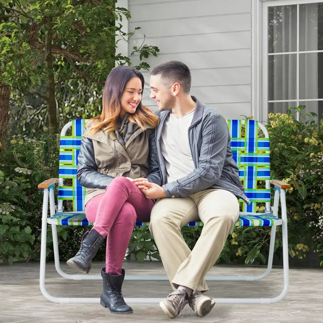2-Person Folding Chair with Armrest for Backyard - Blue - Camping Furniture