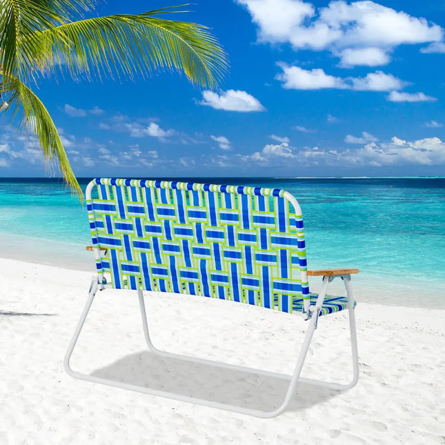 2-Person Folding Chair with Armrest for Backyard - Blue - Camping Furniture