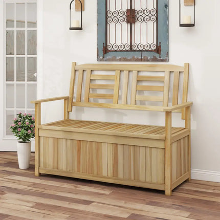 2-Person Garden Bench with 49 Gal Storage Bench and Backrestï»¿-Natural - Natural - Outdoor Benches