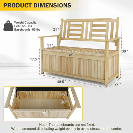 2-Person Garden Bench with 49 Gal Storage Bench and Backrestï»¿-Natural - Natural - Outdoor Benches