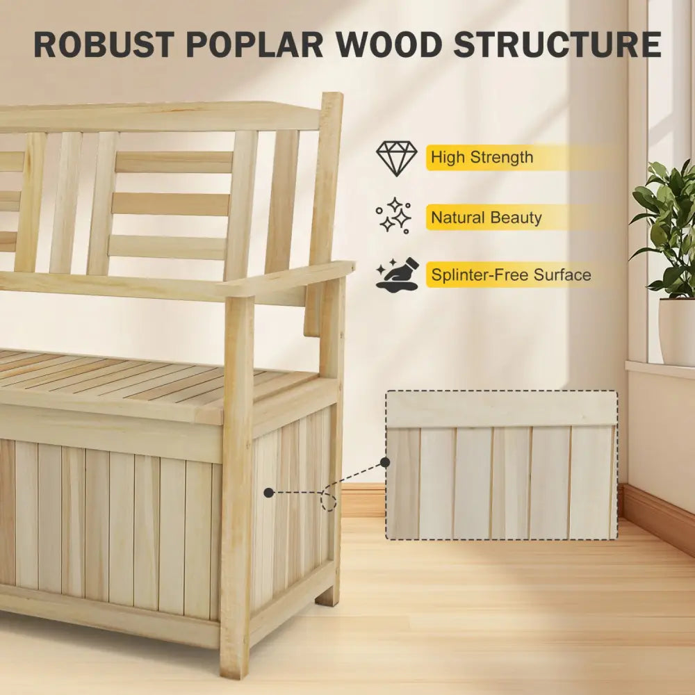 2-Person Garden Bench with 49 Gal Storage Bench and Backrestï»¿-Natural - Natural - Outdoor Benches