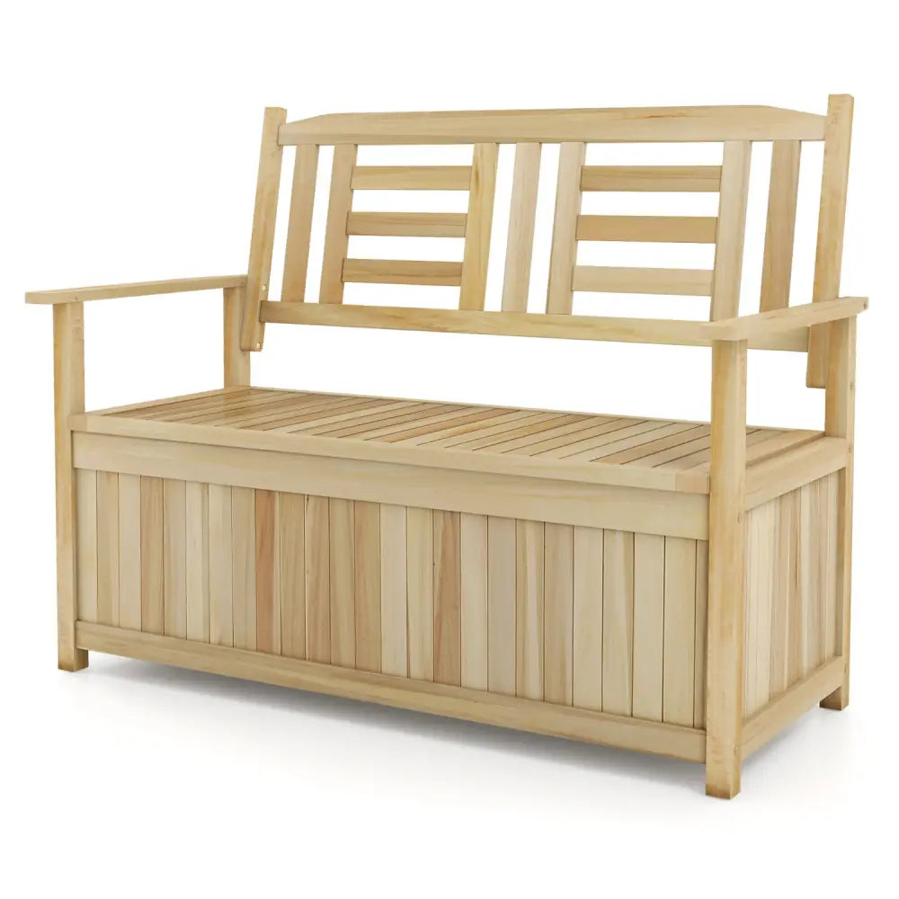 2-Person Garden Bench with 49 Gal Storage Bench and Backrestï»¿-Natural - Natural - Outdoor Benches