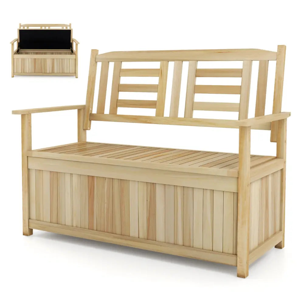 2-Person Garden Bench with 49 Gal Storage Bench and Backrestï»¿-Natural - Natural - Outdoor Benches