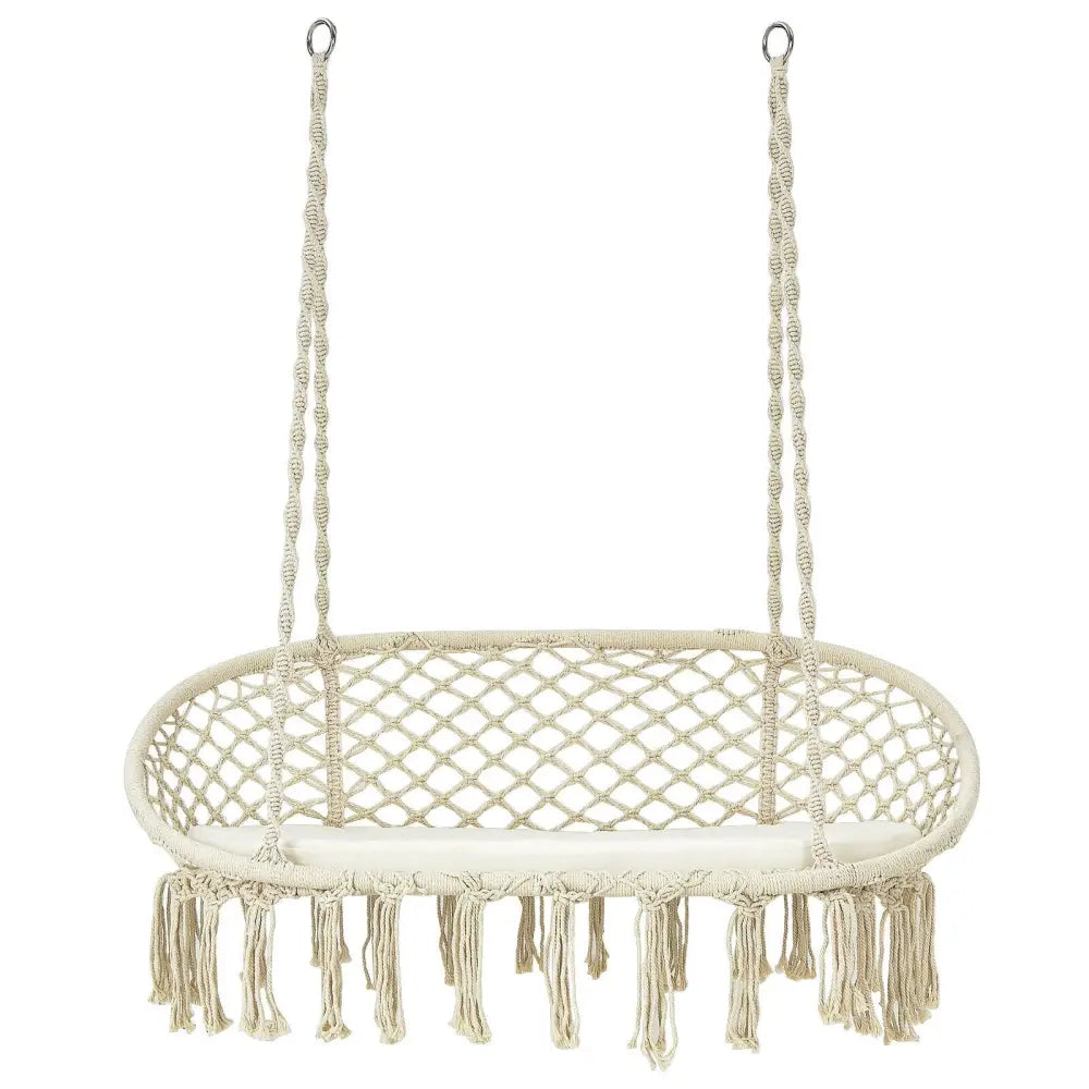 2 Person Hanging Hammock Chair with Cushion Macrame Swing-Beige - Beige - Hammocks