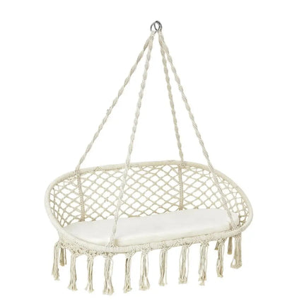 2 Person Hanging Hammock Chair with Cushion Macrame Swing-Beige - Beige - Hammocks