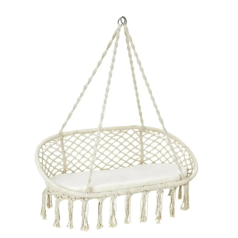2 Person Hanging Hammock Chair with Cushion Macrame Swing-Beige - Beige - Hammocks