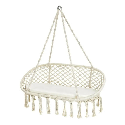 2 Person Hanging Hammock Chair with Cushion Macrame Swing-Beige - Beige - Hammocks