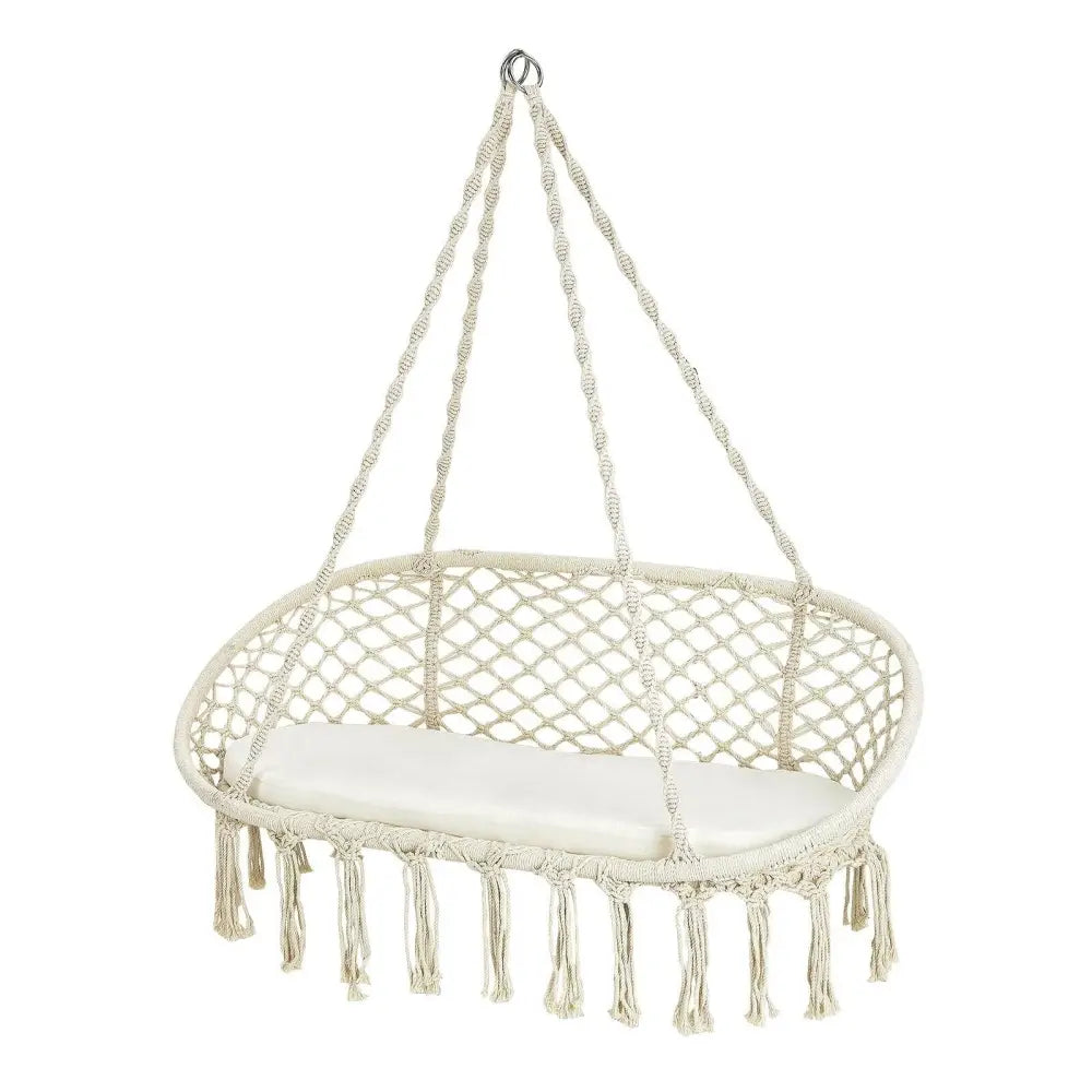2 Person Hanging Hammock Chair with Cushion Macrame Swing-Beige - Beige - Hammocks
